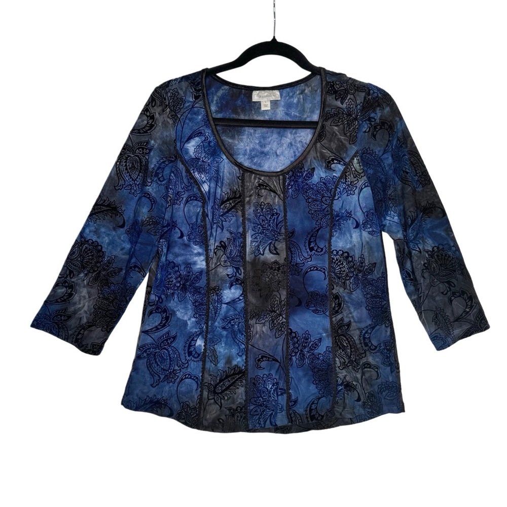 Vintage Y2K Witchy Velvet Burnout Scoop-neck Top black/Blue